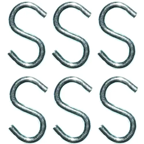 S-Hook, 10 lb Working Load, 5/64 in Dia Wire, Steel, Zinc - pack of 60