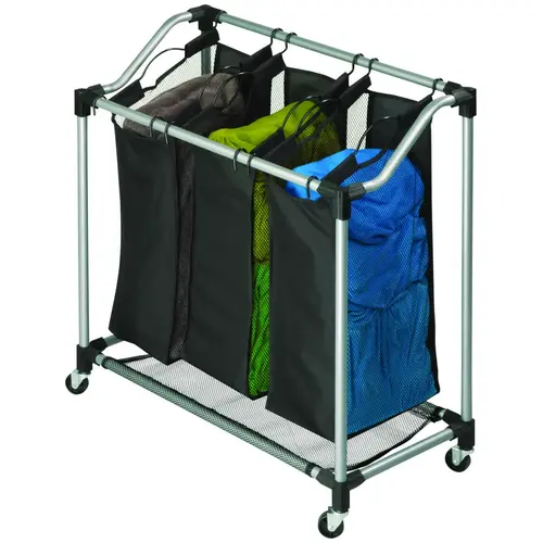 Honey-Can-Do SRT-01641-XCP2 Elite Triple Laundry Sorter, Black/Silver, 15 in W, 32-3/4 in H, 30-3/4 in D - pack of 2