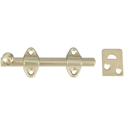 Surface Bolt, 7/16 in Bolt Head, Steel, Satin Brass