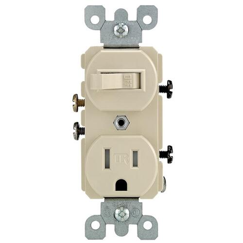 Combination Switch/Receptacle, 1 -Pole, 15 A, 120 V Switch, 125 V Receptacle, Ivory