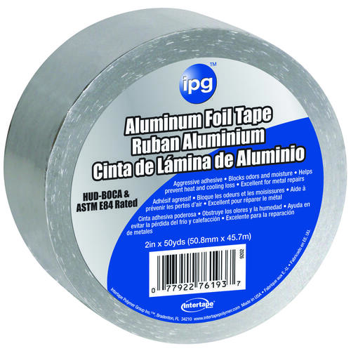 Foil Tape with Liner, 50 yd L, 2 in W, Aluminum Backing