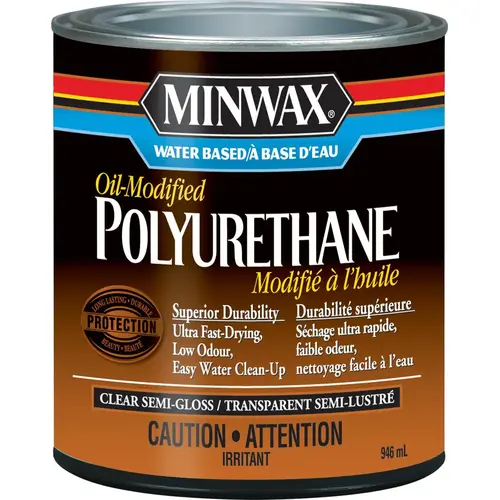 Polyurethane, Semi-Gloss, Liquid, Clear, 1 qt, Can