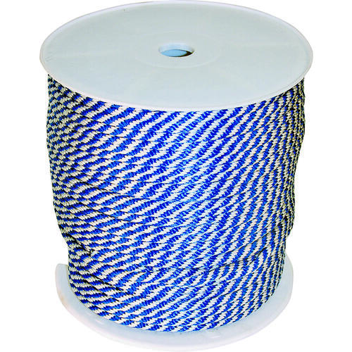 46446 Derby Rope, 3/8 in Dia, 500 ft L, 183 lb Working Load, Polypropylene, Blue/White