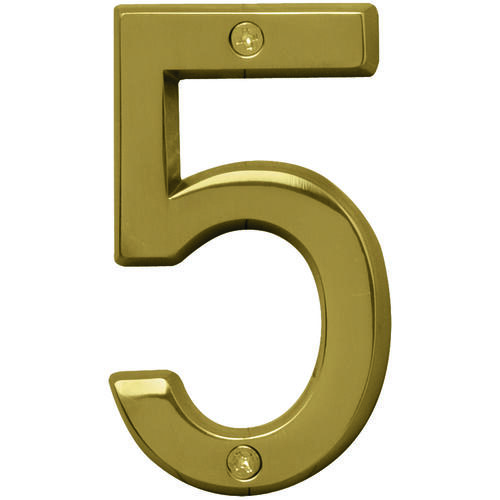 Prestige Series House Number, Character: 5, 4 in H Character, Brass Character, Brass