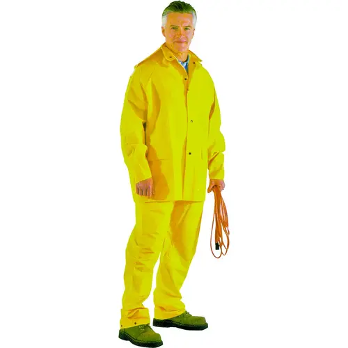 Rain Suit, 2XL, 31 in Inseam, Polyester/PVC, Yellow, Comfortable Corduroy Collar