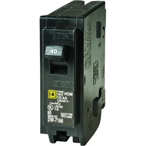 Homeline Circuit Breaker, Mini, 40 A, 1 -Pole, 120 V, Fixed Trip, Plug Mounting, Black