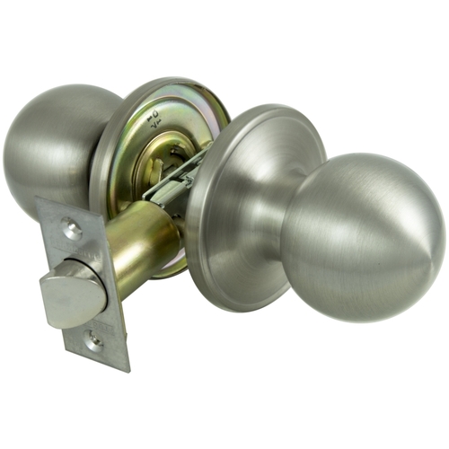 Door Knob, Knob Handle, Metal, Satin Nickel, 2-3/8 to 2-3/4 in Backset, 1-3/8 to 1-3/4 in Thick Door