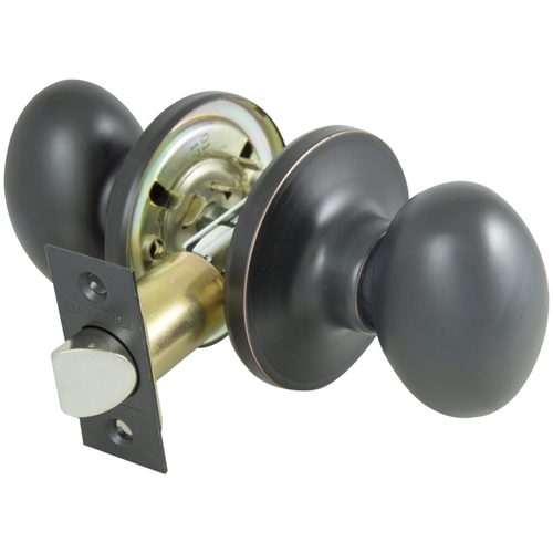 Passage Door Knob, 62.5 mm Dia Knob, Metal, Aged Bronze