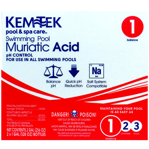 Kem-Tek 26459047371 Muriatic Acid, 1 gal, Liquid, Very Slight, Clear/Light Yellow