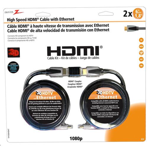 HDMI Cable Kit, Black Sheath, 6 ft L