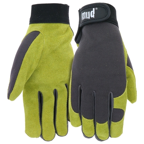 MD71001G-W-ML High-Dexterity Garden Gloves, Women's, M/L, Hook and Loop Cuff, Spandex/Split Leather, Grass