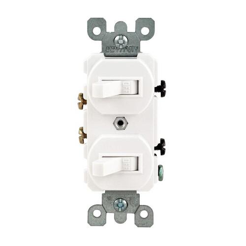 Duplex Combination Double Switch, 15 A, 120/277 V, Lead Wire Terminal, White