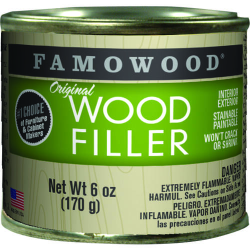 Wood Filler, Liquid, Paste, White, 6 oz Can