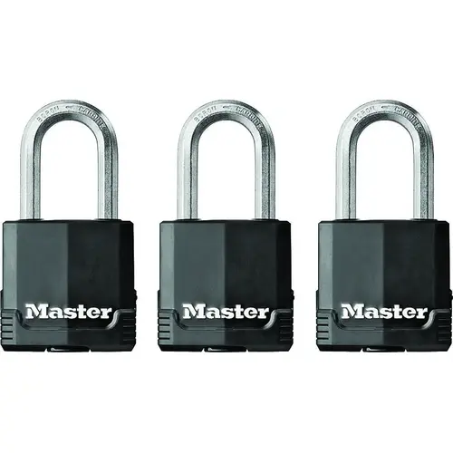 Magnum Series Padlock, Keyed Alike Key, 5/16 in Dia Shackle, 1-1/2 in H Shackle, Zinc - pack of 3