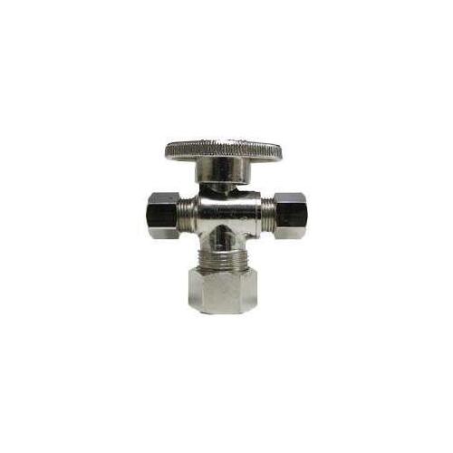 Stop Valve, 5/8 x 3/8 x 3/8 in Connection, Compression, 400 psi Pressure, Brass Body Chrome