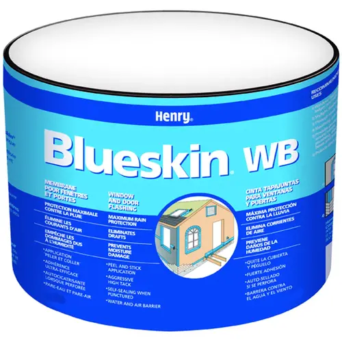 Blueskin HE201WB929 WB25 Window and Door Flashing, 75 ft L, 4 in W, Paper, Blue, Self-Adhesive