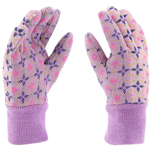 MG65757-Y Youth Garden Gloves, Knit Cuff, Cotton/Polyester/PVC, Multi-Color Pair