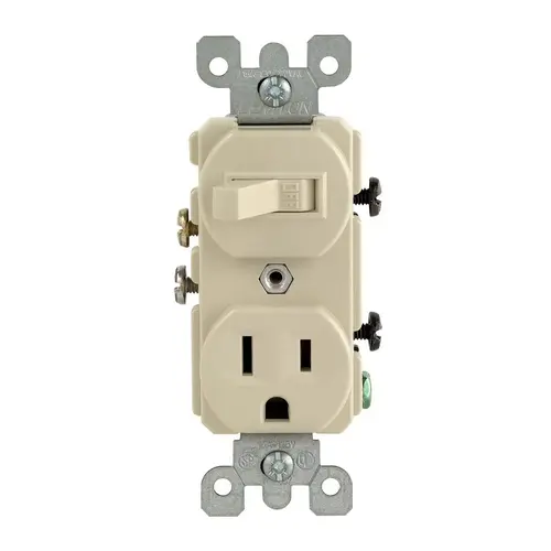 Combination Switch/Receptacle, 1 -Pole, 15 A, 120 V Switch, 125 V Receptacle, Ivory