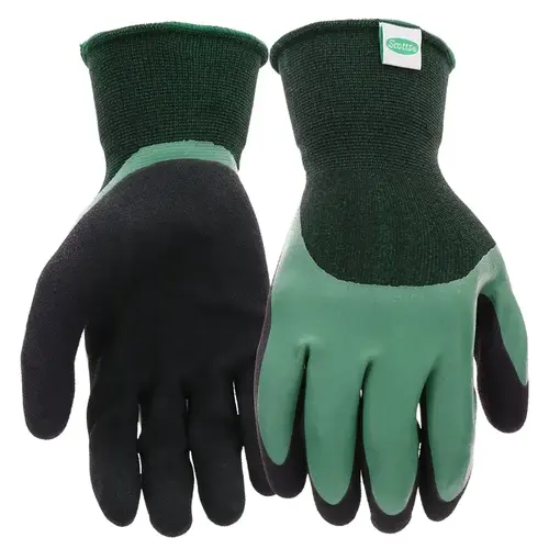 Scotts SC30602/XL Dipped Gloves, Men's, XL, Elastic Knit Wrist Cuff, Rubber Latex Coating, Black/Green Pair