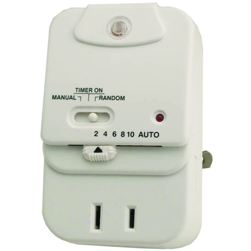 Light Control Timer, 500 W, 2, 4, 6, 8, 10 hr Time Setting, White