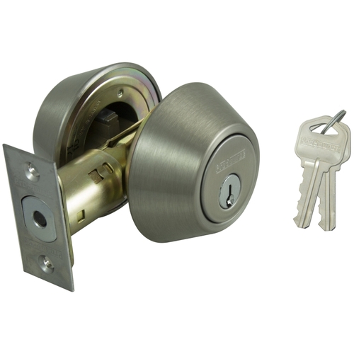 Deadbolt, 3 Grade, Satin Nickel, 2-3/8 to 2-3/4 in Backset, KW1 Keyway - pack of 3