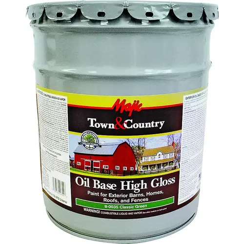 Town & Country Exterior Barn & Fence Paint, Oil Base, High Gloss, Green, 5 Gallon