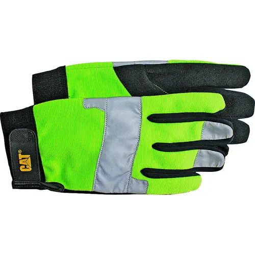 012214L High-Visibility Utility Gloves, L, Synthetic Leather, Black/Fluorescent Green Pair