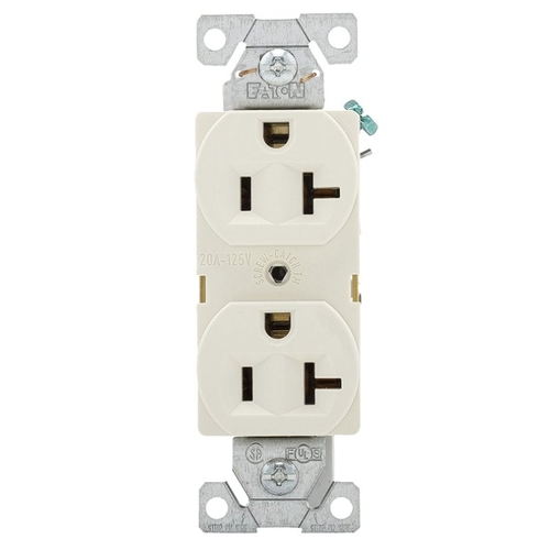 Eaton BR20LA BR Duplex Receptacle Wallplate, 2 -Pole, 20 A, 125 V, Back, Side Wiring, NEMA: 5-20R Light Almond