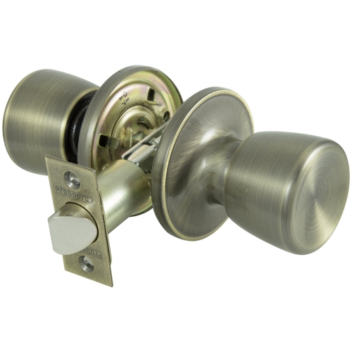 Door Knob, Knob Handle, Metal, Antique Brass, 2-3/8 to 2-3/4 in Backset, 44 x 57 mm Strike