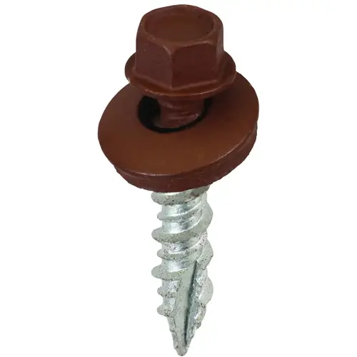 Screw, #9 Thread, High-Low, Twin Lead Thread, Hex Drive, Self-Tapping, Type 17 Point Brown