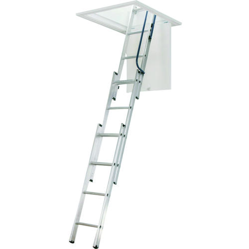 Werner AA1510CA Attic Ladder, 7 ft to 9 ft 10 in H Ceiling, 18 x 24 in Ceiling Opening, 12-Step, 250 lb, Aluminum