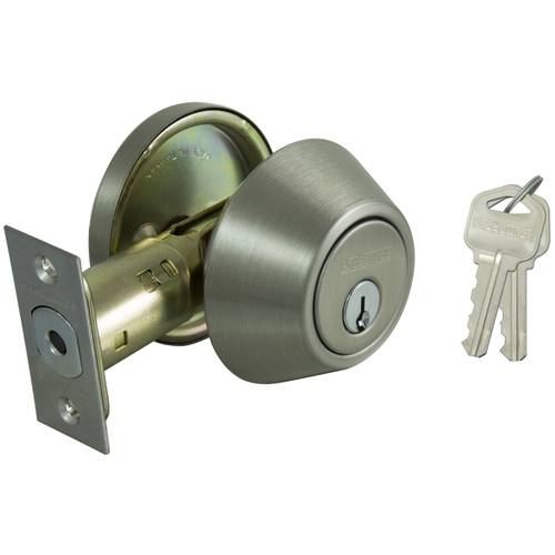 Deadbolt, 3 Grade, Satin Nickel, 2-3/8 to 2-3/4 in Backset, KW1 Keyway