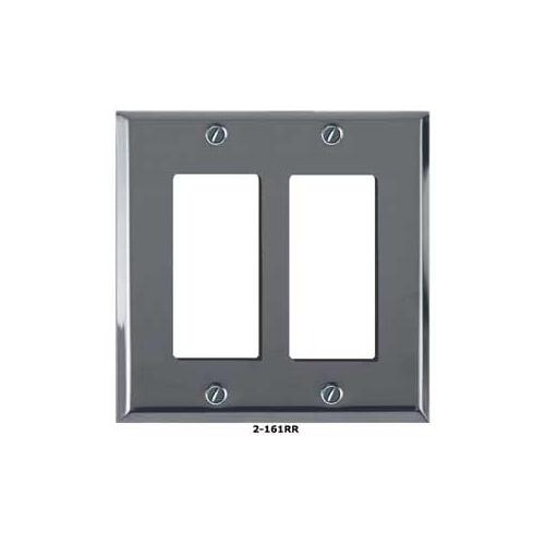 ATRON 2161RR Traditional 2-161RR Wallplate, 5 in L, 4-5/8 in W, 2 -Gang, Metal, Chrome