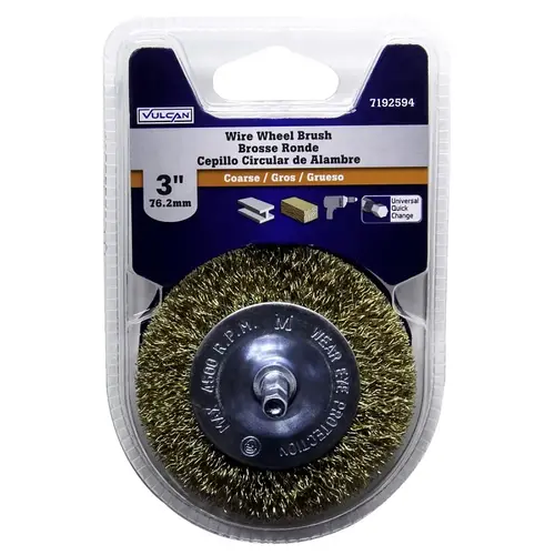 Wire Wheel Brush, 3 in Dia, 1/4 in Quick Change Shank in Arbor/Shank