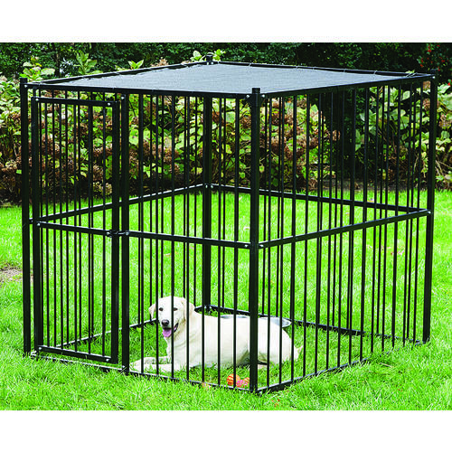 Dog Kennel with Sunblock Top, 5 ft OAL, 5 ft OAW, 5 ft OAH, Steel, Black