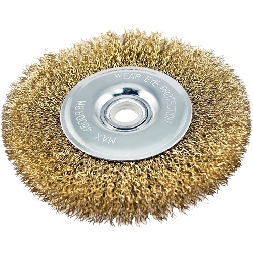 Wire Wheel Brush with Hole, 6 in Dia, 5/8 in Arbor Hole, 1/2 in Adapter Ring Arbor/Shank