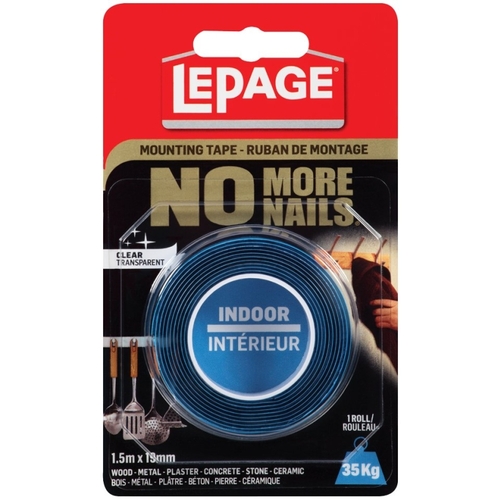 LePage 1876531 No More Nails Mounting Tape, 1.5 m L, 19 mm W, Clear