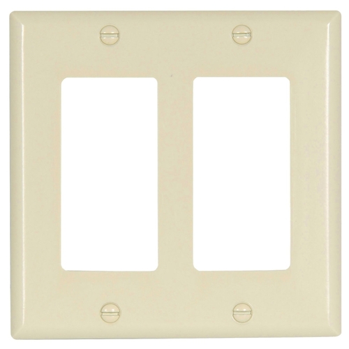 Wallplate, 4-1/2 in L, 4.56 in W, 2 -Gang, Thermoset, Light Almond, High-Gloss