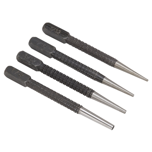 Nail Punch Set 4Pc, 4-Piece, Alloy Steel, Blackened, Black