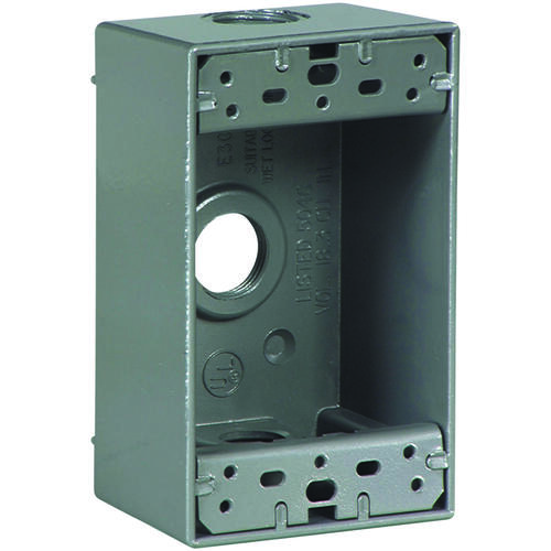 Outlet Box, 3 -Outlet, 1 -Gang, Aluminum, Black, Powder-Coated, Wall Mounting