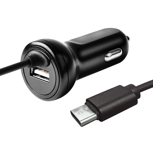 Fixed Car Charger, 12 to 24 VDC Input, 5 V Output, 3 ft L Cord, Black