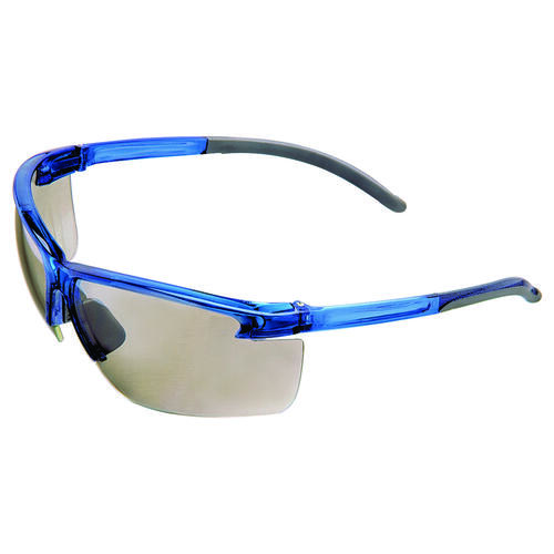 Safety Glasses, Scratch-Resistant Lens, Semi-Rimless Frame, Blue Frame