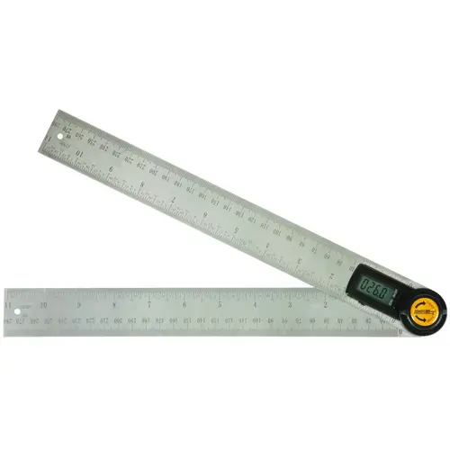 Angle Locator and Ruler, Functions: Metric, SAE, 0 to 360 deg, Digital, LCD Display, Stainless Steel