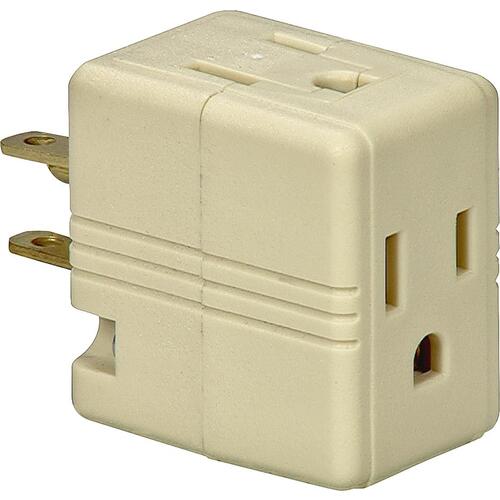 Outlet Adapter, 2 -Pole, 15 A, 125 V, 3 -Outlet, NEMA: NEMA 5-15R, White