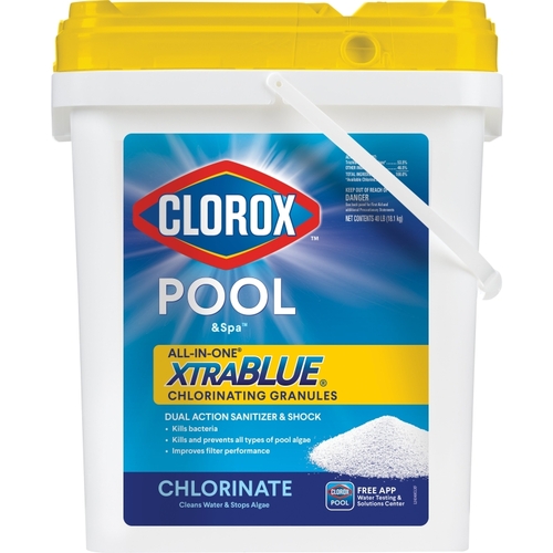 CLOROX 24340CLX POOL & Spa All-in-One XtraBlue Chlorinating Granules, 40 lb, Solid, Slight Chlorine, White