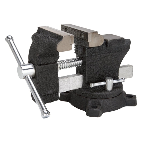 Bench Vise, 3-1/2 in Jaw Opening, 1/4 in W Jaw, 2 in D Throat, Cast Iron Steel, Serrated Jaw Black