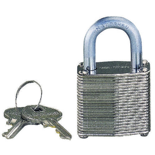 Padlock, 2 Key, Standard Shackle, 3/16 (4.8) in (mm) Dia Shackle, Steel Shackle, Laminated/Nickel