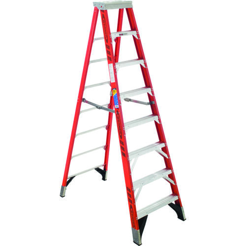 Werner 7408 Step Ladder, 12 ft Max Reach H, 5-Step, 375 lb, Type IAA Duty Rating, 3 in D Step, Aluminum/Fiberglass