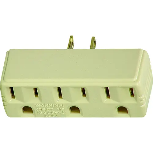 Outlet Adapter with Grounding Lug, 2 -Pole, 15 A, 125 V, 3 -Outlet, Ivory