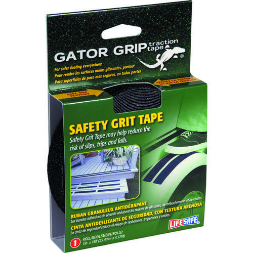 Gator Grip Safety Grit Tape, 15 ft L, 1 in W, PVC Backing, Black